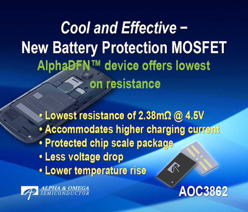 Alpha and Omega Semi now offers 2.38 mOhm device for battery protection